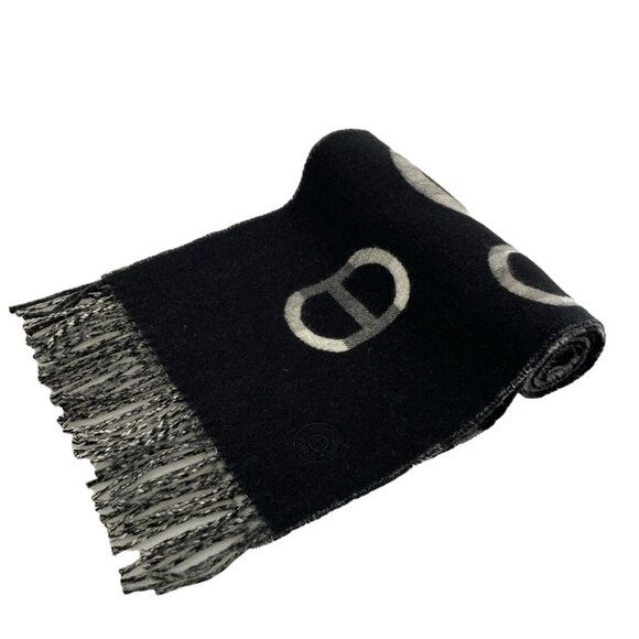 HERMES - Black Gray White Cashmere Scarf - Picture 1 of 6